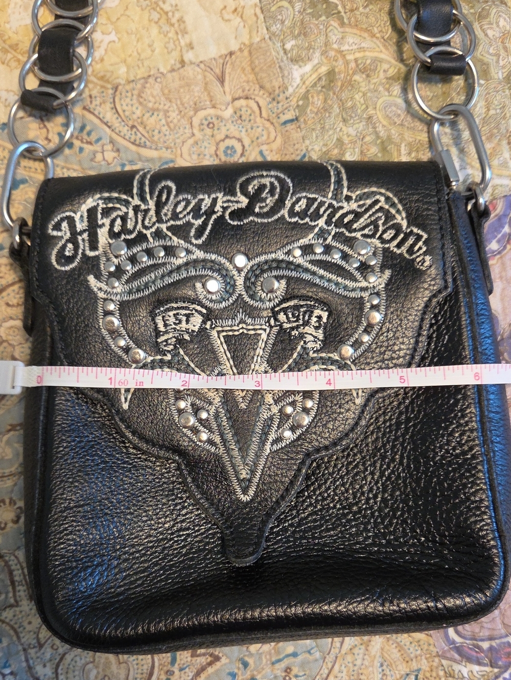 Harley-Davidson Black Leather Studded Heart Motif Bag - Picture 7 of 9